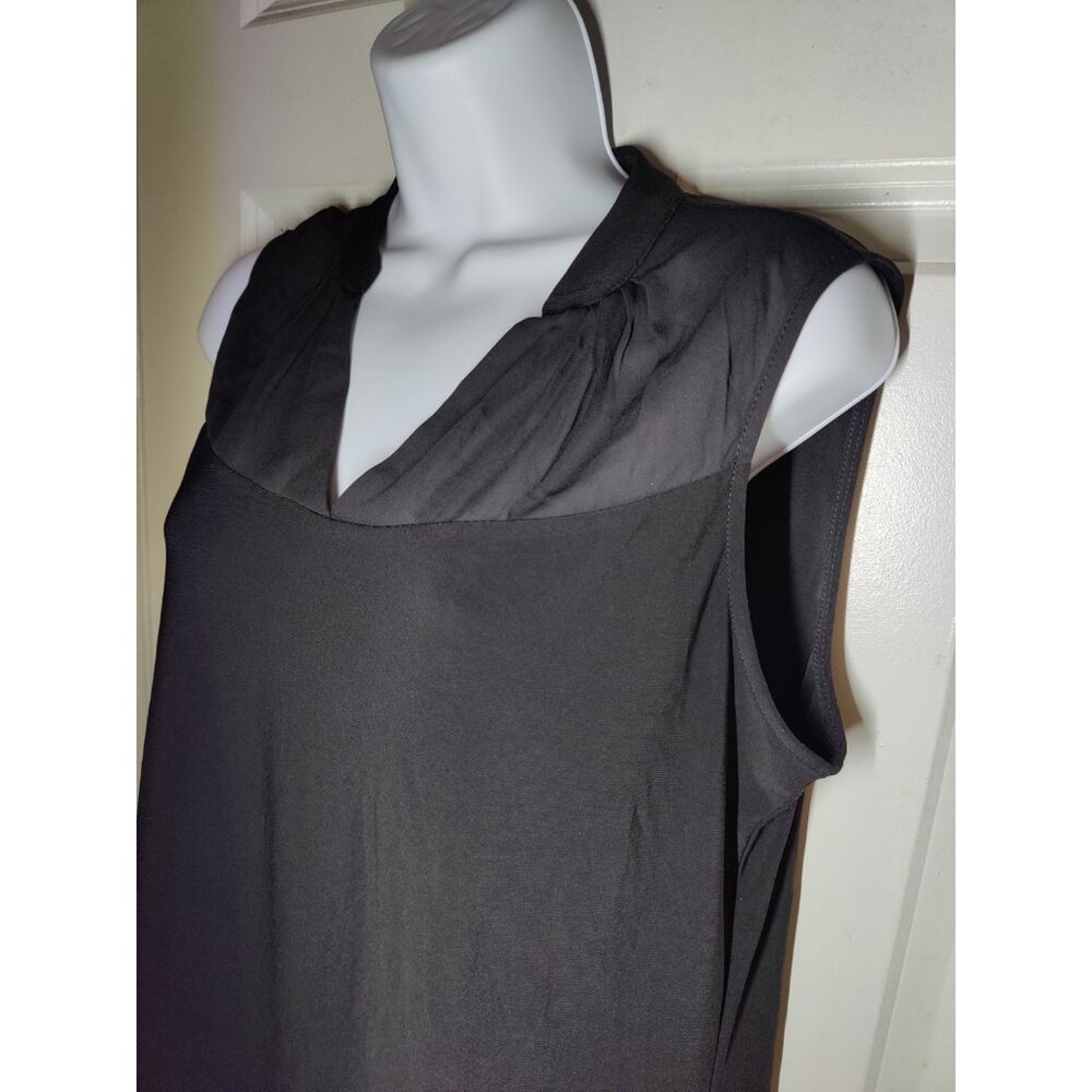 Anne Klein Black‎ Sleeveless Workwear Stretch Top W Mesh Panels Pleated M - Picture 4 of 7